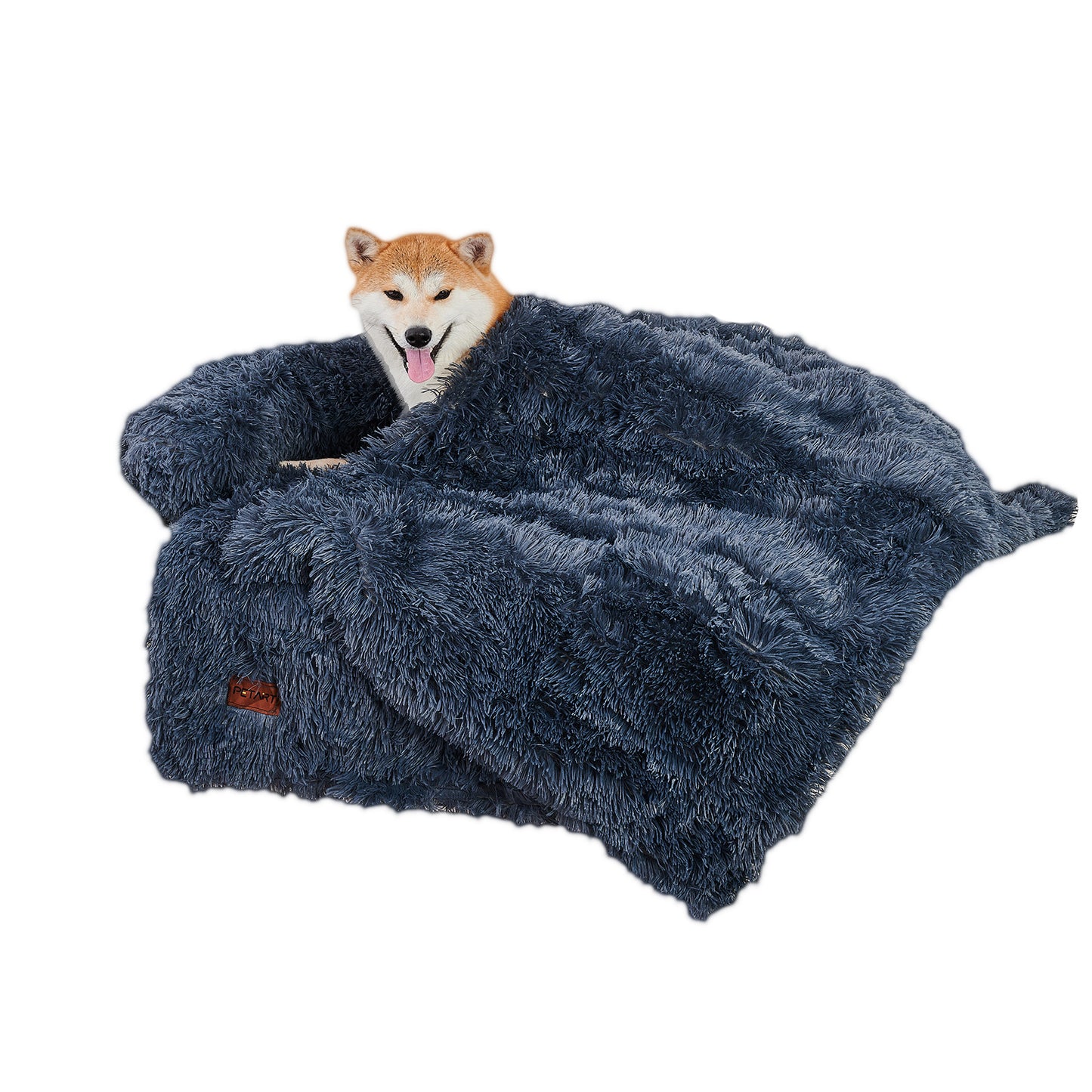 Fluffy Plush Dog Couch Bed – Sofa Bed with Blanket & Washable Cover