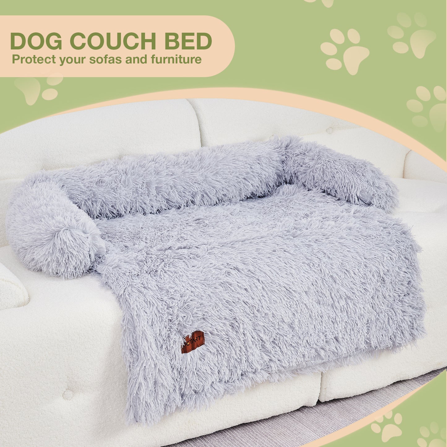 Fluffy Plush Dog Couch Bed – Sofa Bed with Blanket & Washable Cover