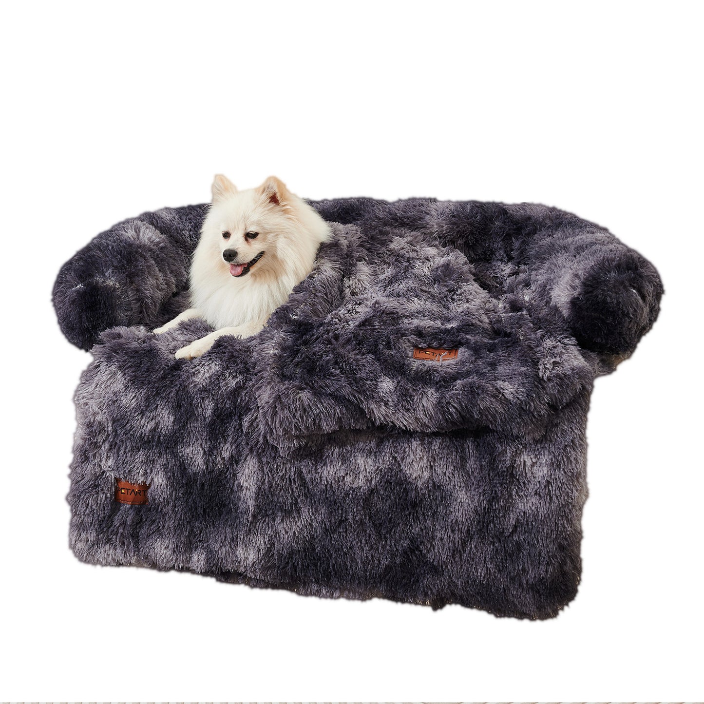 Fluffy Plush Dog Couch Bed – Sofa Bed with Blanket & Washable Cover