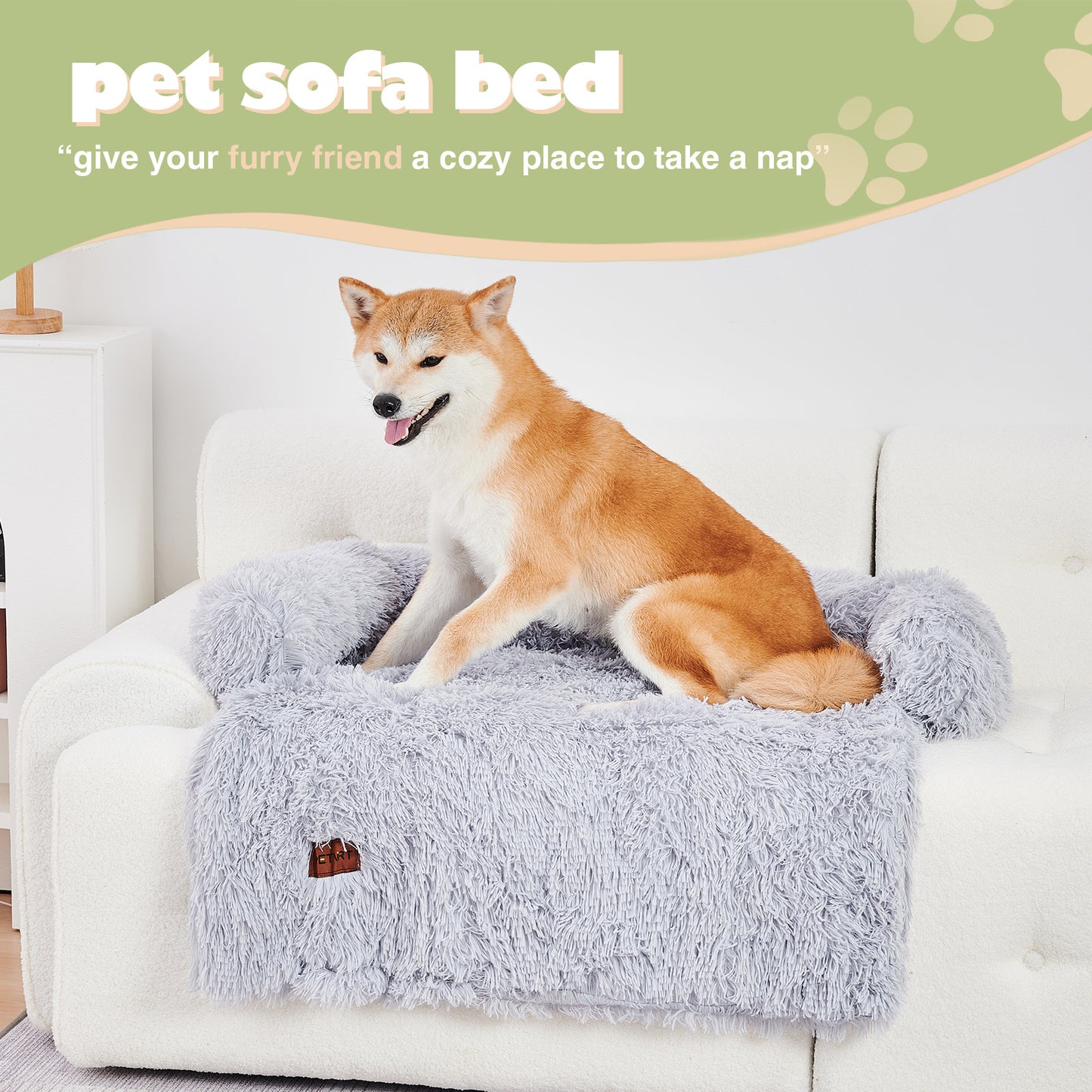 Fluffy Plush Dog Couch Bed – Sofa Bed with Blanket & Washable Cover
